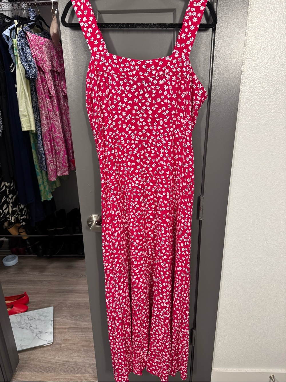 Vince Camuto Red Floral Maxi Dress with Wide Straps